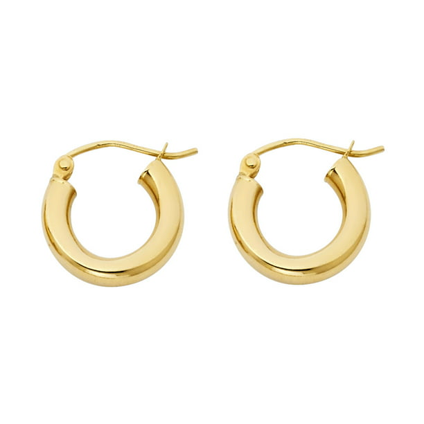 FB Jewels Solid 14K Yellow Gold 3mm Light Tube Hoop Earrings 